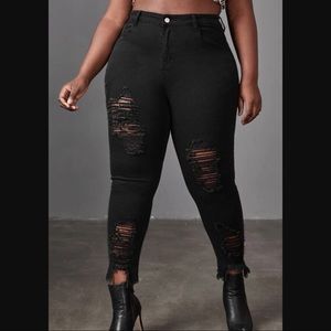 Plus Size Tattered Black Jeans